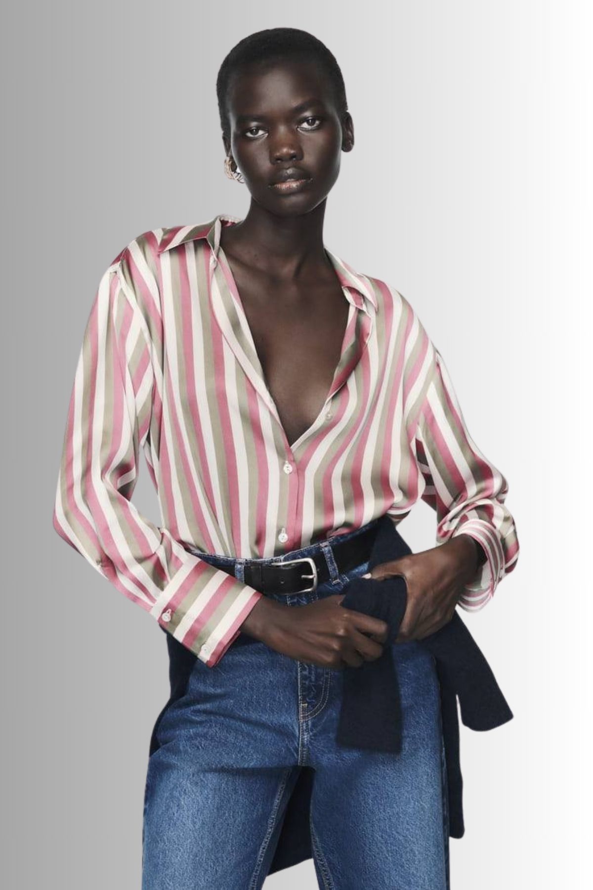 GoGoTrendy Toptan Saten Çizgili Gömlek 2 Renk